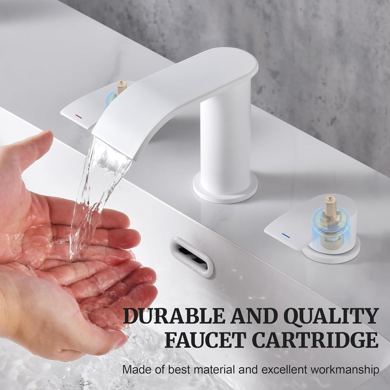 Ultimate Unicorn 8 inch Bathroom Faucet White, Waterfall Bathroom Sink Faucet with Metal Pop-up Drain Stopper and 2 Supply Hoses,2 Handle Widespread Faucets for Vanity Sink 3 Holes - Image 2